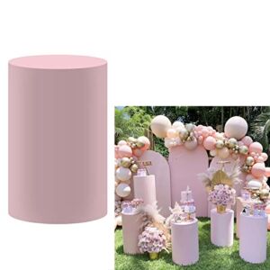 ittsmnt Solid Baby Pink Round Pedestal Covers for Birthday Party Baby Pink Plinth Cover Fabric Round Cylinder Cover for Baby Shower Wedding Baptism Communion Event Props Dia40 H90