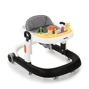Quocdiog 3 in 1 Baby Walker,Foldable Multi-Function Activity Center Walker,5 Heights Adjustable Height with Removable Music Toys,Suitable for All Terrains for Boys and Girls 6-18 Months (Black)