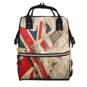 Diaper Changing Backpacks For Mom Vintage-Guitar-British-Flag Travel Bookbag Diaper Bags Back Pack