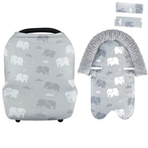 Multi-use Baby Car Seat Cover & Baby Head Support, Infant Car Seat Insert and Carseat Cover for Boys & Girls, Gray Elephant