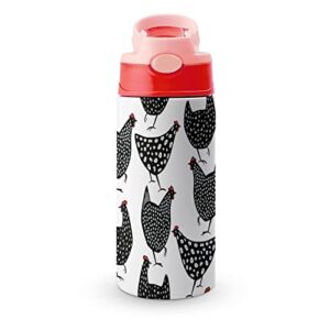 Kids Water Bottle, Abstract Black Chickens Insulated Water Bottle Stainless Steel with Straw, Easy Open And Clean Leak Proof 17oz/ 500ml, Ideal for School Travel And Outdoor Activities