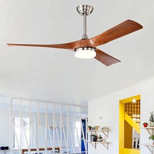 52 Inch Ceiling Fan with Led Lights and Remote Control, Modern Chandelier Ceiling Fan with 3 Walnut Wood Blades, 3 Downrods, Noiseless Reversible DC Motor, 6 Speed for Bedroom Farmhouse Brushed Nickel