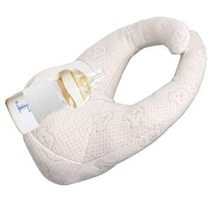 XOCOY Baby Self Feeding Pillow, Baby Feeding Bottle Holder, Multifunctional Portable Baby Self Feeding Cushion, Newborn Baby Bottle Holder Infant Nursing Pillows (Cream-Colored)