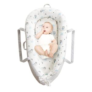 Beright Baby Lounger, Baby Nest Lightweight Infant Floor Seat, Soft Breathable Cotton and Fiberfill, Adjustable and Portable Newborn Essentials, Great for Traveling and Tummy Time (Bear)