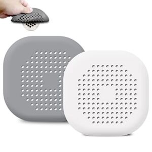 Hair Catcher Shower Drain Durable TPR Silicone Square 5.5 Inch Flat Hair Stopper Drain Cover with Suction Cups Easy to Install Hair Stopper Suit for Bathroom,Bathtub,Kitchen 2 Pack (Grey White)