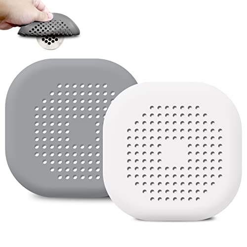 Hair Catcher Shower Drain Durable TPR Silicone Square 5.5 Inch Flat Hair Stopper Drain Cover with Suction Cups Easy to Install Hair Stopper Suit for Bathroom,Bathtub,Kitchen 2 Pack (Grey White) | The Storepaperoomates Retail Market - Fast Affordable Shopping