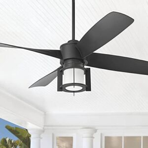 56″ Grand Milano Modern Outdoor Ceiling Fan with Dimmable LED Light Remote Control Black Damp Rated for Patio Exterior House Home Porch Gazebo Garage Barn – Casa Vieja