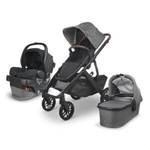 Vista V2 Stroller – Greyson (Charcoal Melange/Carbon/Saddle Leather) + MESA V2 Infant Car Seat – Jake (Charcoal)