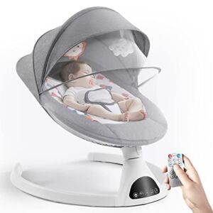Baby Swing for Infants, Electric Portable Baby Swing for Newborn, Bluetooth Touch Screen/Remote Control Timing Function 5 Swing Speeds Baby Rocker Chair with Music Speaker 5 Point Harness Gray
