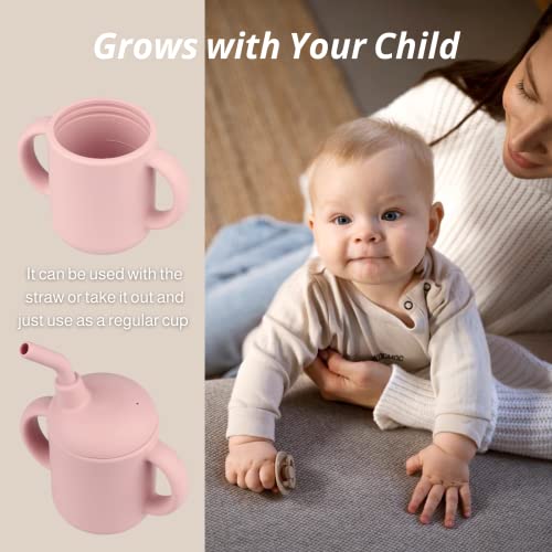 Baby Trainer Cup, Silicone Training Cup with Handles Lid and Straw, BPA-Free, Unbreakable, Spill Proof and Non-Slip Handles Sippy Cup for Toddlers, 4 oz, Pack of 2, (Mauve & Blush) | The Storepaperoomates Retail Market - Fast Affordable Shopping