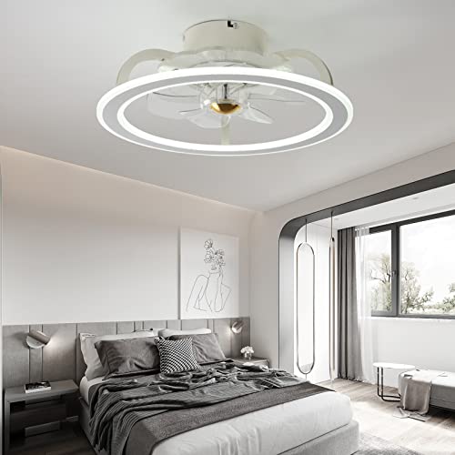 7000FAN Flush Mount Ceiling Fans with Lights Remote Control, Dimmable LED Light 6 Speed 18”Enclosed Ceiling Fan, Low Profile Bladeless Ceiling Fan for Bedroom/ Living Room/ Small Space, White | The Storepaperoomates Retail Market - Fast Affordable Shopping