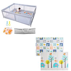 Extra Large 79”×59” Baby Playpen+Baby Play Mat，Baby Fence Baby Play Yards Foam Playmat for Baby Reversible Foldable Waterproof Soft Foam Extra Large Alphabet Baby Mat