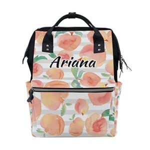 Custom Peaches Diaper Bag Backpack Personalized Mummy Backpack Large Capacity Customized Baby Nappy Changing Bag Diaper Organizer Bag for Mom Girls Mother’s Day