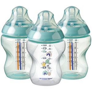 Tommee Tippee Closer to Nature Baby Bottles, Breast-Like Nipple with Anti-Colic Valve, 9oz, 3-Count, Blue
