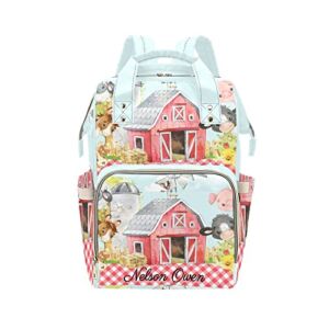 Farm Cute Animals Plaid Personalized Diaper Backpack with Name,Custom Travel DayPack for Nappy Mommy Nursing Baby Bag One Size