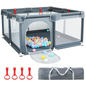 QZMTOY Baby Playpen, 47.2”x47.2”Large Playard for Babies and Toddlers, Kids Play Pen with 4pcs Pullrings,Indoor Outdoor Activity Center,Sturdy Play Yard for Toddler Infant,Safety Baby Fence