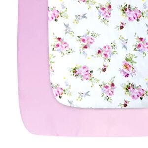 Pack and Play Sheets/ Mini Crib Sheets Girl, Stretchy Pack n Play Playard Fitted Sheet, Compatible with Graco Pack n Play, Soft and Breathable Material, Floral