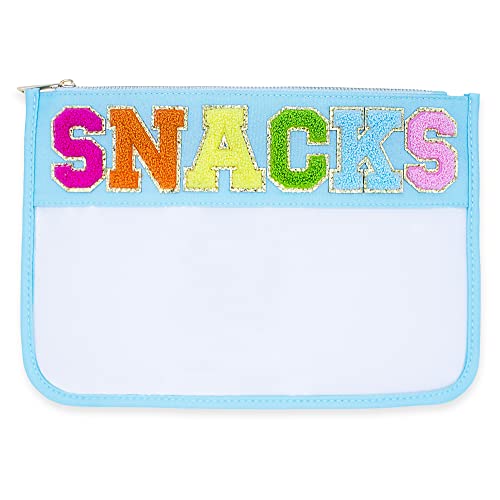 Fablinks Clear Zipper Pouch for Women with Chenille Letter Patch, Travel Snacks Bag for Teen Girls, Aesthetic Storage Organizer Pouches (SNACKS-Aqua) | The Storepaperoomates Retail Market - Fast Affordable Shopping