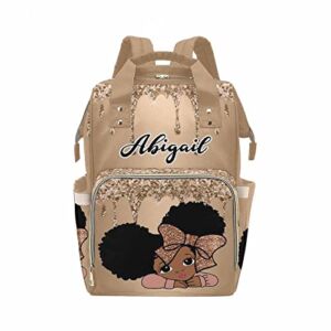 Personalized Afro African American Princess with Pink Bow Diaper Bag with Name Nappy Bags Travel Shoulder Casual Daypack Waterproof Mummy Backpack