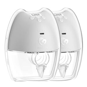 Bellababy Double Wearable Breast Pump (Light Gray-2Pcs) Hands Free,Low Noise and Pain Free,Long Battery Life,4 Modes&9 Levels of Suction,Fewer Parts Need to Clean,Fast Rechargeable.