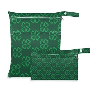 pnyoin Happy Lucky Clover Wet Dry Bag 2pcs Waterproof Baby Diaper Bag with 2 Zipper Pockets for Cloth Travel Beach Pool Gym Yoga Swimsuit