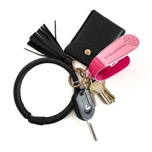 UnbuckleMe Car Seat Buckle Release Tool and Black Leather Wristlet Keychain and Credit Card Holder – Less Stress On The Go with Kids in Car Seats – As Seen on Shark Tank – Bundled Offer (Hot Pink)