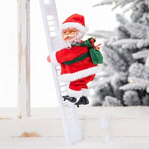 PAMMYAN Santa Climbing Ladder to Christmas Trees, Climbing Ladder Santa Claus Doll Toy with Music and LED Light, Christmas Ornaments Xmas Tree Decoration Toys for Kids (White Ladder)