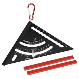 Carpenter Square 7 inch,Aluminum Alloy Triangle Rafter Square with Adjustable Positioning Tool,Framing Square for Accurate Adjustable Woodworking Measurement,2pc Pencils and 1 Hook Included