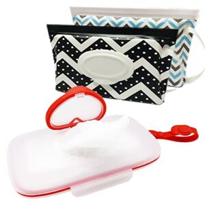 VOONGOR Baby Wipes Dispenser, Wipe Case with 2 Pcs Portable Travel Wipes Pouch, Refillable Diaper Wipes Holder Container with Lids and Sealing Design, Flushable Bathroom Storage Box