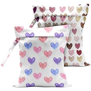 2 Pcs Wet Bag, Wet Dry Bag, Wet Bag for Swimsuit, Travel, Beach, Pool, Stroller, Diapers, Dirty Yoga Gym Clothes, Toiletries, Makeup Bag, Boho Heart Décor Romantic Gifts for Birthday Wedding.