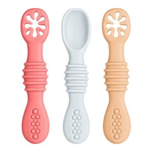 Vicloon 3 Pack Silicone Baby Spoons, First Stage Infant Feeding Spoon, Soft Silicone Self Feeding Training Spoon, BPA Free Baby Utensilsled for Led Weaning&Purees Ages 3 Months+