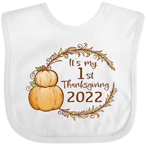 Inktastic It’s My 1st Thanksgiving 2022 Baby Bib White 41782