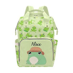 Cute Frogs Crown Personalized Diaper Bags Backpack with Name Mommy Baby Bag Shoulder Nappy Nursing Baby Waterproof Casual Travel Daypacks Gifts for Baby