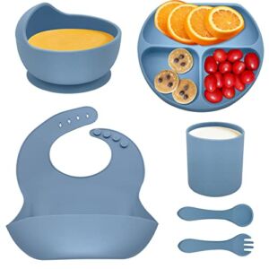 Baby Led Weaning Supplies, CARELAX Silicone Baby Feeding Set, First Stage Toddler Utensils, Silicone bib for babies, Spoon Fork, Cup, Suction Bowl and Baby Divided Plates for Kids