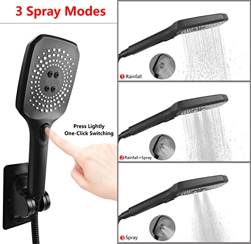 Rain Shower Head with Handheld High Pressure 3 Settings 10 and 5 Inch Big Heads with Extender Arm Hose Water Diverter Strong Adhesive Holder SUS304 Stainless Steel Matte Black | The Storepaperoomates Retail Market - Fast Affordable Shopping
