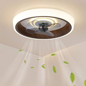 RIIGOOG Wood Art Remote Control Ceiling Fan with Lights Modern LED Mute Ceiling Type Fan Light Low Profile Invisible Ceiling Lighting Fixture for Bedroom Living Room Kids Room
