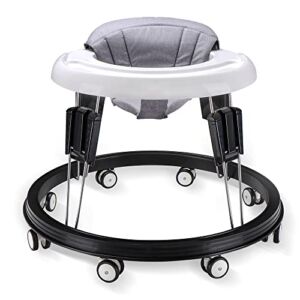 Baby Walker Adjustable Height, ABIOSER Multi-Function Anti-Rollover Folding Walker Suitable for All terrains for Baby Boys and Baby Girls 6-18 Months 9 Heights Adjustable (Gray)