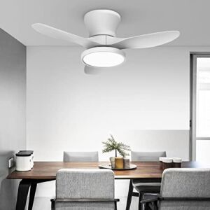 Roomratv Quiet Ceiling Fan with LED Light 3 CCT in One 32 inch DC Moter Large Air Volume Remote Control for Kitchen Bedroom Dining room Patio White