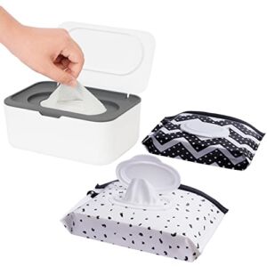 Wipes Dispenser with 2 Portable Wipe Cases, Wipe Holder for Baby & Adult, Seposeve Refillable Wipe Container, Keeps Wipes Fresh, One-Handed Operation. Easy Open/Close Wipes Pouch Case, (Grey)