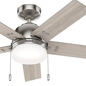 Hunter Fan 44 inch Casual Brushed Nickel Indoor Ceiling Fan with LED Light Kit and Pull Chain (Renewed)