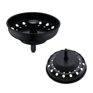 2 Packs Kitchen Sink Strainer Black WINDALY Sink Drain Strainer and Stopper Replacement With Anti-clog Rubber, Stainless Steel Sink Stopper for Universal 3-1/2 Inch Kitchen Drains
