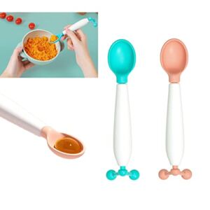 1/2PCS Children’s Spoon Gravity Rotating Spoon Color Changing Toddler Spoons Children’s Spill-Proof Spoon 360°Rotating Spoon Toddlers Feeding Training Spoon for Child (Pink+Green)