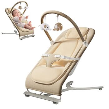 KIDSVIEW Bouncer for Babies, Infant to Toddler Rocker and Baby Bouncer Baby Swing with 3 Seat Positions & Overhead Pillow & Calming Bounce & 3-Point Harness for Newborn Babies (Khaki) | The Storepaperoomates Retail Market - Fast Affordable Shopping