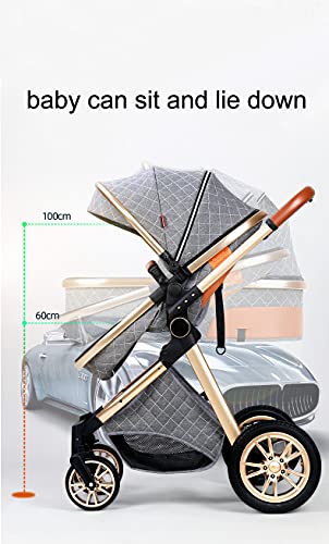 Baby Stroller Pushchair Travel System High Landscape Baby Stroller, Foldable Bassinet Reclining Stroller, Reversible Pushchair, Including Foot Cover, Diaper Bag, Raincoat, Mosquito Net (F Khaki) | The Storepaperoomates Retail Market - Fast Affordable Shopping
