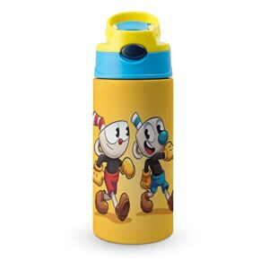 Cup-head Children’s Water Bottle Vacuum Insulated Stainless Steel Cup Toddler Thermoses With Straw
