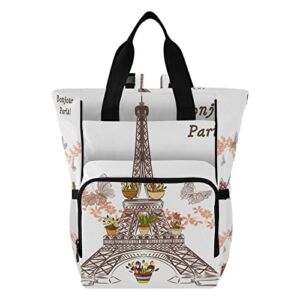 Eiffel Tower with Flower and Potters Diaper Bag, Large Capacity Diaper Bag Backpack, Muti-Function Travel Backpack