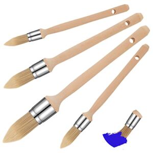 4 Pieces Small Paint Brush Edge Painting Tool with Wooden Handle Round Paint Brushes Trim Painting Tool Trim Brush Corner Paint Brush for Sash Baseboards House Wall Edges and Art Supplies, 4 Sizes