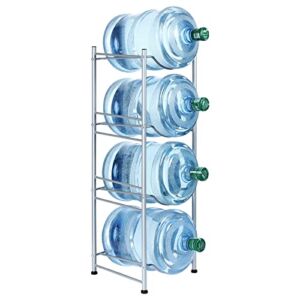 Water Cooler Jug Rack, 4-Tier Heavy Duty Water Bottle Holder Storage Rack for 5 Gallon Water Dispenser, Save Space (SILVER)