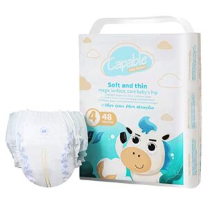 Capable Newborn Diapers, Baby Diapers Size 4, Triple Leak-Proof Baby Diapers with Wetness Indicator, Hypoallergenic Disposable Diapers, Size 4 Diapers (22-37 lb), 48 Count
