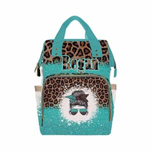 Personalized Backpack with Name, Custom Diaper Bag Leopard Print Girl Fashion Schoolbag Daycare Bag Mummy Nursing Baby Bags Shoulder Bag Casual Daypack Bag for Mom Girls Shopping School